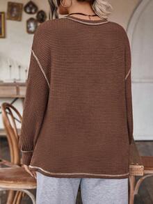 SHEIN LUNE Kích thước lớn Thả vai Áo thun Với Để lộ ra - màu nâu - Xem 2