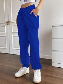 SHEIN Unity Của phụ nữ Dây rút Trở viền Quần Chạy bộ - Xanh đậm - Xem 3