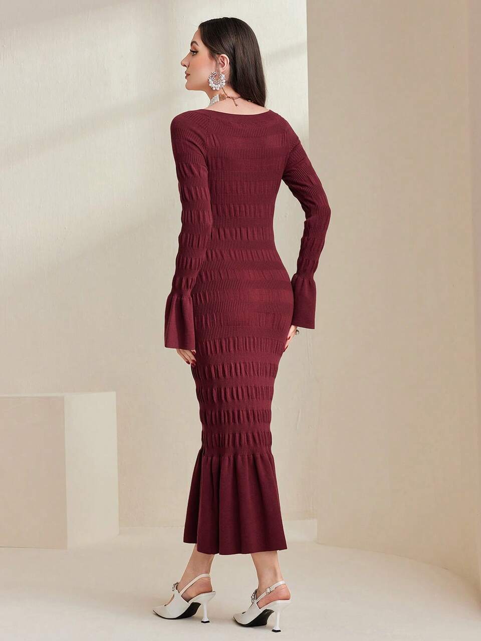Women's Elegant Pleated Design Sweater Dress