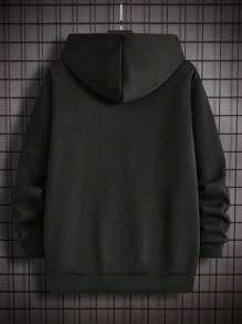 GENTILAND 男士大尺碼純色連帽運動衫 - 黑色 - 查看 2