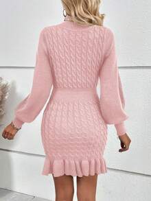 SHEIN Clasi 時尚燈籠袖毛衣連衣裙女裝 - 粉色 - 查看 2