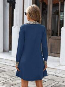 RueChic Women's Blue Leopard Print Patchwork Dress - Royal Blue - View 2