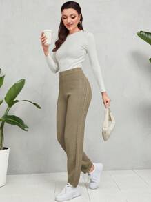 Mulvari Màu thuần Thẳng Quần len - Màu be - Xem 4