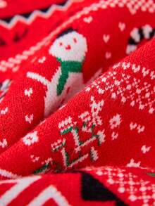 SHEIN Nhỏ bé Cô gái Giáng sinh Người tuyết In Áo len - Đỏ - Xem 4