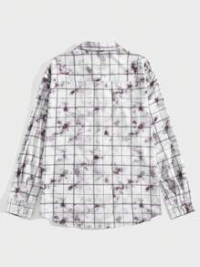 ROMWE MEN Street Life Men's Digital Printed Checkered Shirt - Rust Brown - View 2