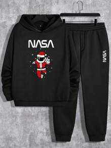 Manfinity Men's Plus Size Christmas Printed Hoodie And Sweatpants Set - Black - View 6