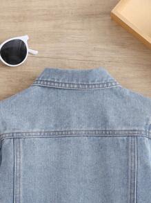 SHEIN Vintaside Kids Baby Girl Neutral Casual Basic Daily Light Wash Button Fastening Denim Jacket - Light Wash - View 5
