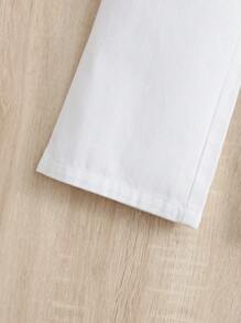 SHEIN Vintaside Kids Young Girl Streetwear, Sweet & Cool Wide Leg Utility Jeans With Large Pockets - White - View 4