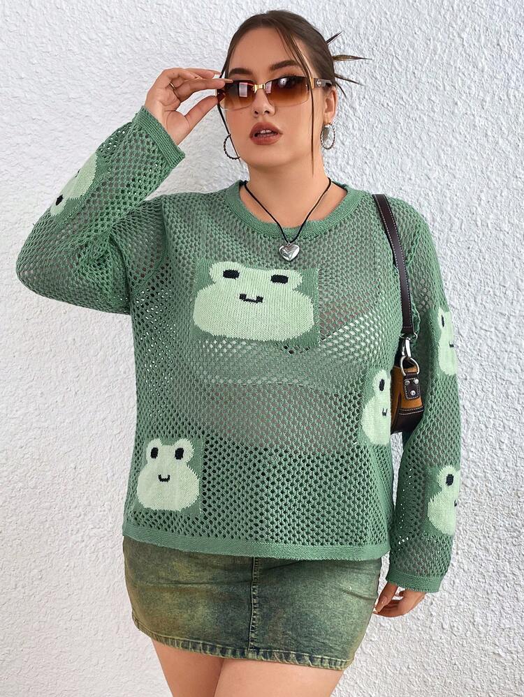 Plus Size Cartoon Pattern Pullover Sweater Knit Pullover Fall Winter Sweater