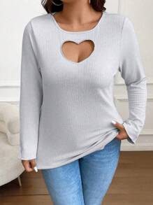 SHEIN Franclia Của phụ nữ Kích thước lớn Xu hướng: Cắt giảm Hình vẽ trái tâm Áo thun - Xám - Xem 4