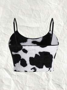 SHEIN EZwear Của phụ nữ Kích thước lớn Đen Và Trắng lông tơ Áo ba lỗ - Đen và trắng - Xem 2