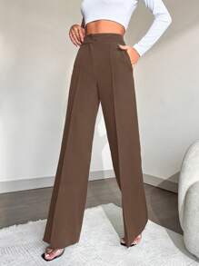 EURMUSE 直筒西裝褲 - 棕色 - 查看 3