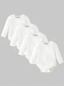 SHEIN Playful Pals 嬰兒男寶寶4件裝長袖連體衣 - 白色 - 查看 1