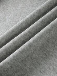 SHEIN EZwear 女款字母印花落肩抓絨運動衫 - 灰色 - 查看 5