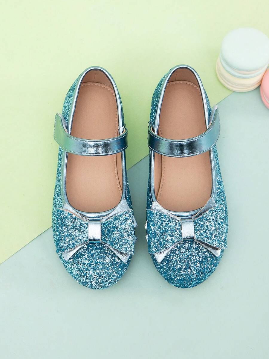 Cô gái Long lanh Giày phẳng Với Bowknot - Màu xanh lam - Xem 1