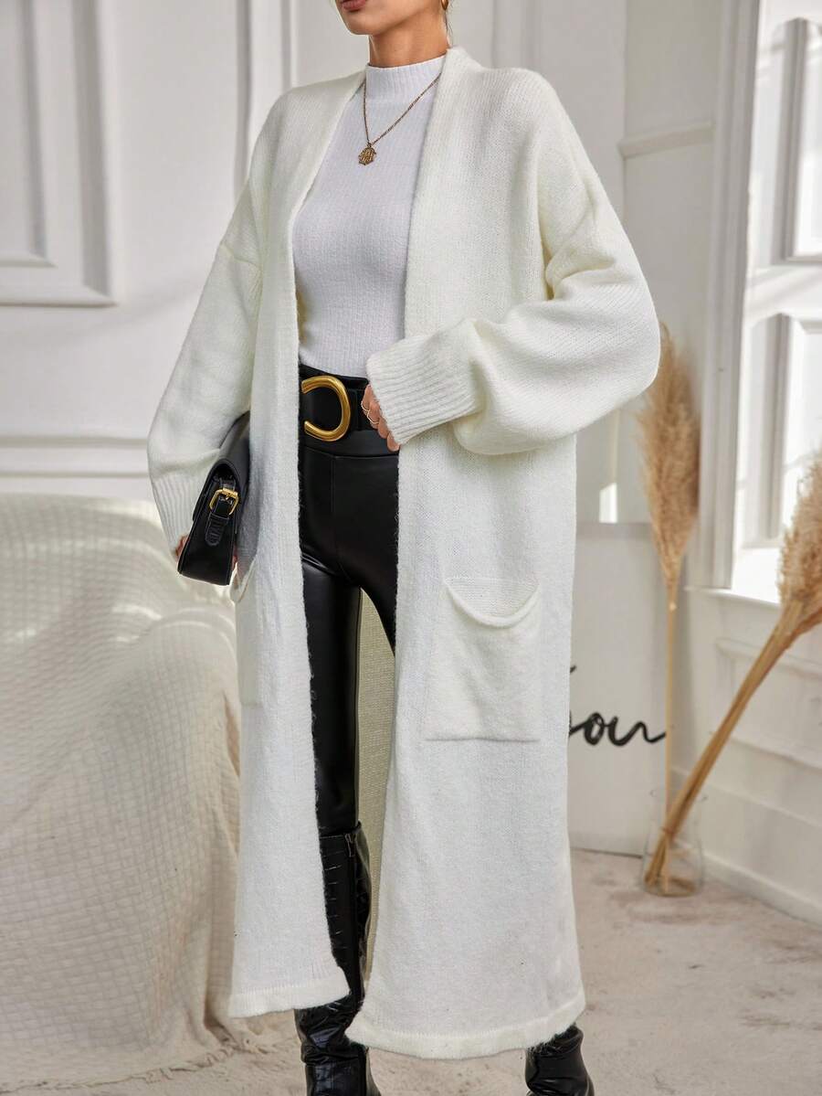 SHEIN White Cardigan With Pockets And Open Front - Apricot - View 1