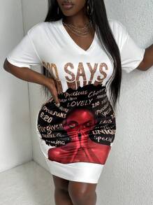 Slaydiva 印有角色和字母圖案的洋裝 - 白色 - 查看 1