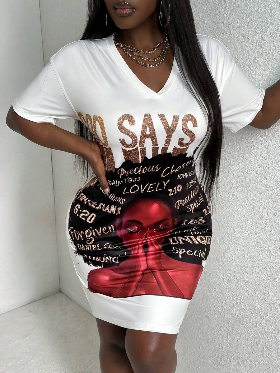 Slaydiva 印有角色和字母圖案的洋裝 - 白色 - 查看 1