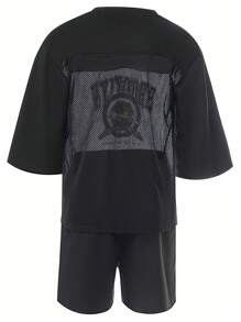 Manfinity Sport Corelite 男友风男士宽松运动套装，网眼设计，运动服，健身服，运动套装 - 黑色 - 查看 2