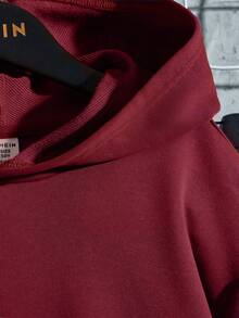 秋冬款 Tween Boys 字母印花连帽运动衫和运动裤套装 - 酒紅色 - 查看 3