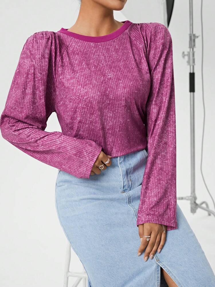 Solid Color Puff Sleeve T-shirt