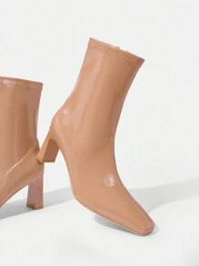SheIn BIZ Stitched Detail Square Toe Women's Fashionable Ankle Boots