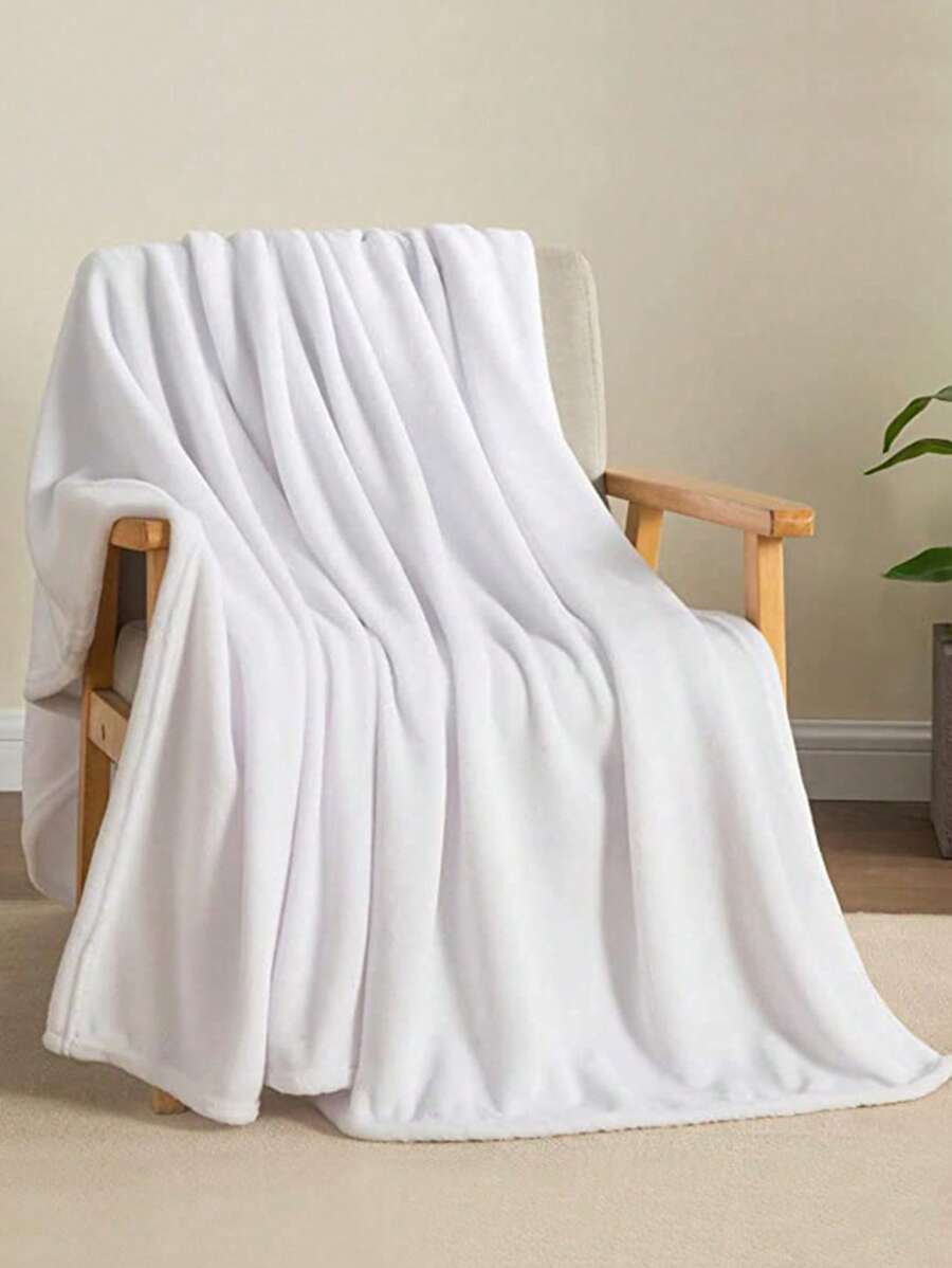 1pc White Flannel Blanket, Simple Style Suitable For All Seasons: For Air Conditioning, Napping And Sofa - White - View 1