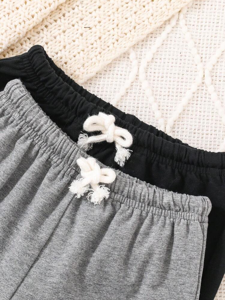 4pcs Unisex Baby Round Neck Short Sleeve T-Shirt Exclamation Print Shorts And Solid Long Pants Set