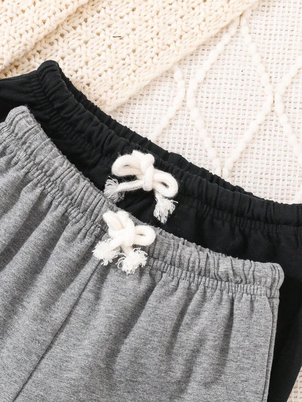 4pcs Unisex Baby Round Neck Short Sleeve T-Shirt Exclamation Print Shorts And Solid Long Pants Set