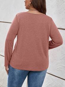 SHEIN LUNE 大碼女裝v領長袖t卹 - 粉色 - 查看 2