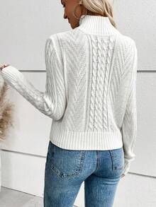 SHEIN LUNE Áo cao cổ Xoắn Dan Áo len - trắng - Xem 2