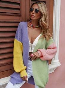 SHEIN LUNE Women's Color Block Drop Shoulder Cardigan - Multicolor - View 1