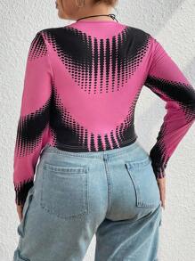 Flirla Plus Polka Dot Print Crop Tee Fall Cloth For Women - Multicolor - View 2