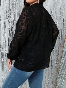 SHEIN Clasi 大尺碼燈籠袖提花網紗襯衫