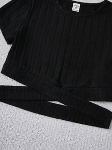 青少女實色針織圓領休閑T恤3入組 - 黑色 - 查看 4