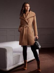 MOTF Classy 瀑布領式長大衣帶領款 - 卡其色 - 查看 2