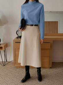 DAZY Của phụ nữ Đứng cổ áo Cơ bản Áo thun - Màu xanh lam - Xem 5