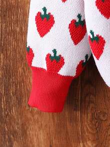 SHEIN 女孩草莓印花針織開襟衫 - 彩色 - 查看 5