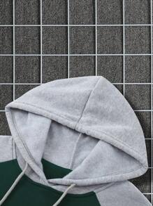 Manfinity Dauomo Men Letter Graphic Raglan Sleeve Drawstring Thermal Lined Hoodie - Dark Green - View 7