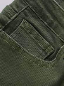 SHEIN 少女破洞牛仔褲 - 軍綠色 - 查看 3