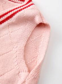 Em bé Cô gái Khối màu Dệt kim Áo vest Với Edging - Hồng - Xem 4