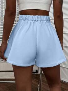 SHEIN LUNE Women's Shorts With Pockets - Baby Blue - View 2