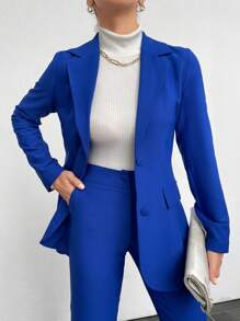 EURMUSE Ladies' Double Breasted Suit Set, Sapphire Blue - Royal Blue - View 5