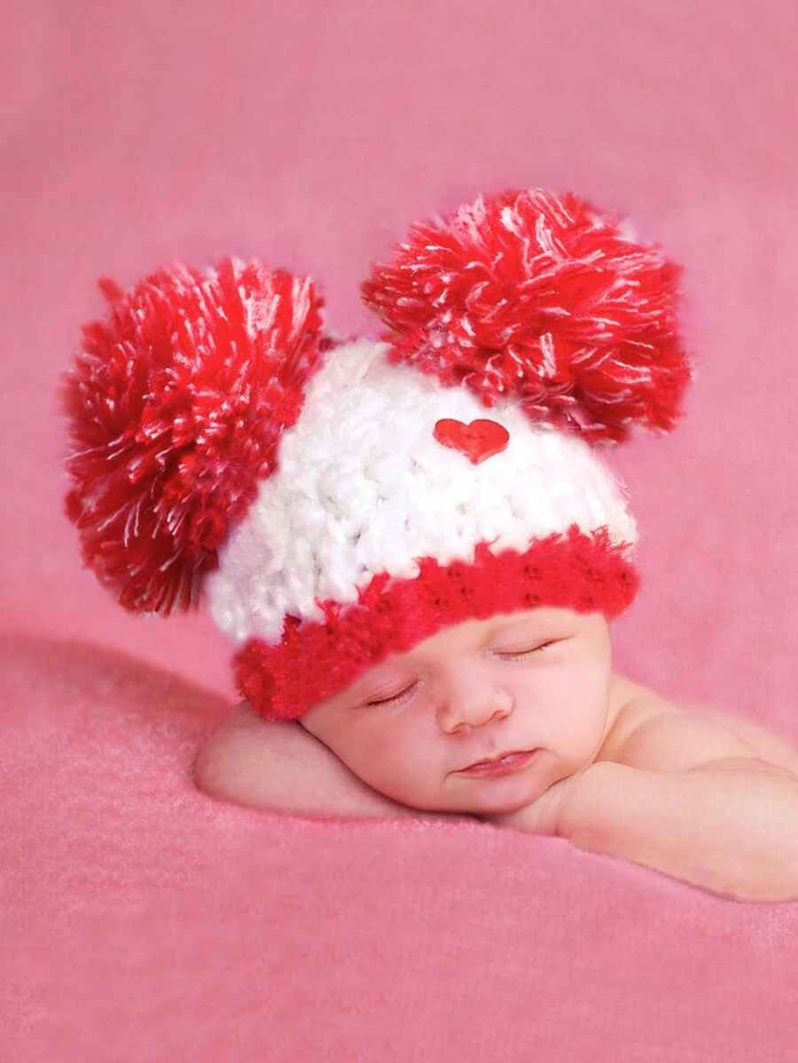Sơ sinh Em bé Cô gái Love Tim Nhiếp ảnh Pom Pom Mũ - Nhiều màu - Xem 1