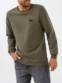 RueChic Men Horse Print Sweatshirt - Army Green - View 4