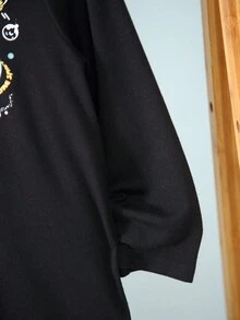 SHEIN 幼兒男孩卡通太空人印花圓領長袖休閒 T 卹 - 淺藍色 - 查看 3