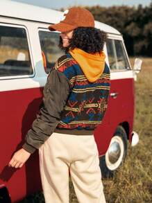 In My Nature Women's Geometric Printed Hooded Fleece Outdoor Sweatshirt - Multicolor - View 2