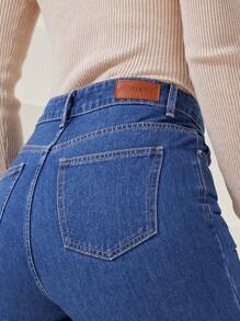 SHEIN EZwear 女性胡蘿蔔切牛仔褲 - 中等水洗藍 - 查看 4