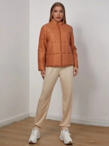 SHEIN Unity Women's High-Neck, Thick And Warm Coat, Long-Sleeved T-Shirt And Trousers Three-Piece Set For Daily Wear In Autumn And Winter