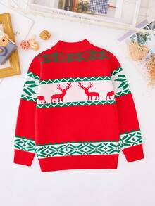 Con trai ( Nhỏ bé ) Giáng sinh Chặn màu Hình Deer Đúng mốt Áo chui đầu Áo len - Đỏ - Xem 2